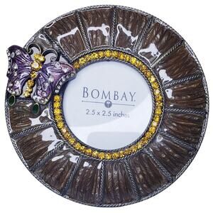 NEW ~ Vtg. BOMBAY Co. Enamel Metal 2.5"X2.5" Picture Frame Butterfly Rhinestones